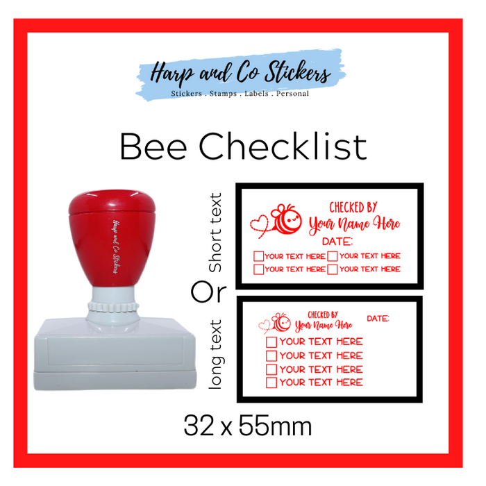 Editable 32 x 55mm - Bee - Personalised Checklist self inking stamp