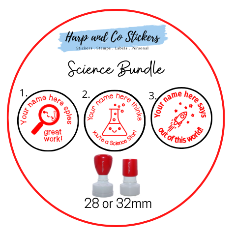 28 or 32mm Personalised Stamp Bundle - 3 Science stamps