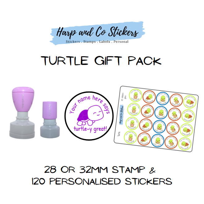 Gift Pack 28 or 32mm Stamp + 120 Stickers - Turtle