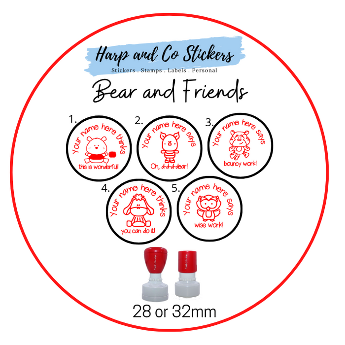 28 or 32mm Personalised Stamp Bundle - 5 Bear and Friends Stamps