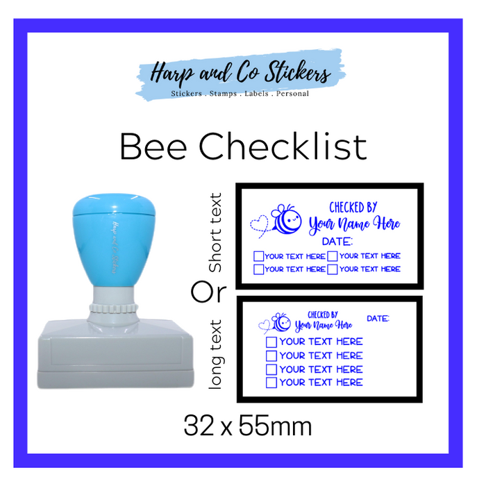 Editable 32 x 55mm - Bee - Personalised Checklist self inking stamp