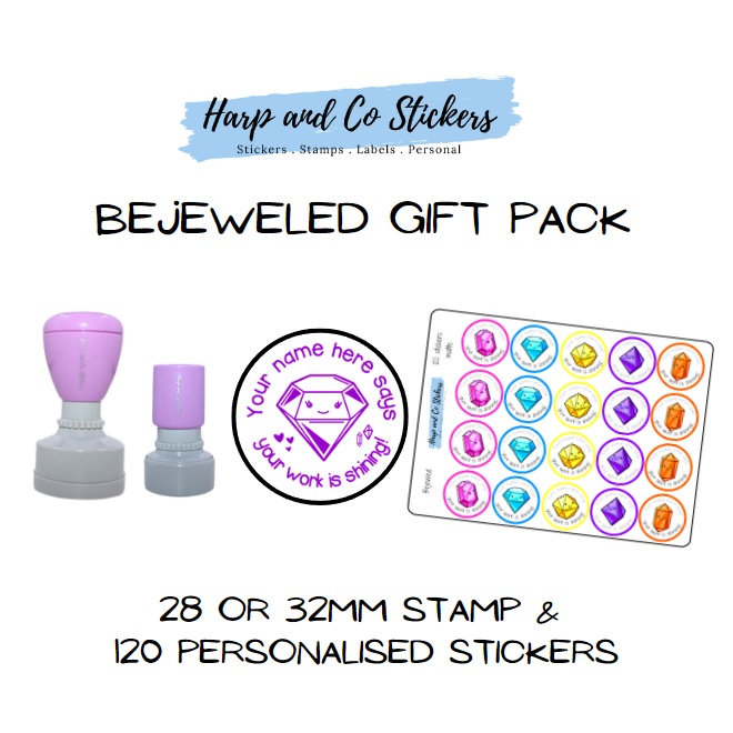 Gift Pack 28 or 32mm Stamp + 120 Stickers - Bejeweled