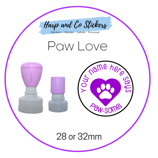 28 or 32mm Personalised Merit Stamp - Paw Love