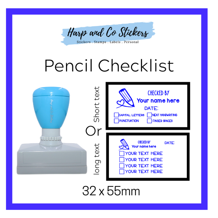 Editable 32 x 55mm - Pencil - Personalised Checklist self inking stamp