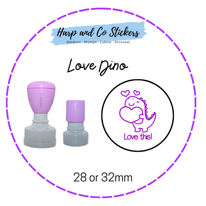 28 or 32mm Round Stamp - Love Dino