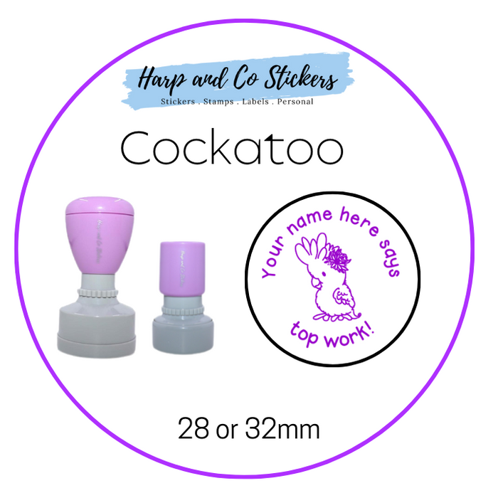 28 or 32mm Personalised Merit Stamp - *Cockatoo* - Great for the classroom!