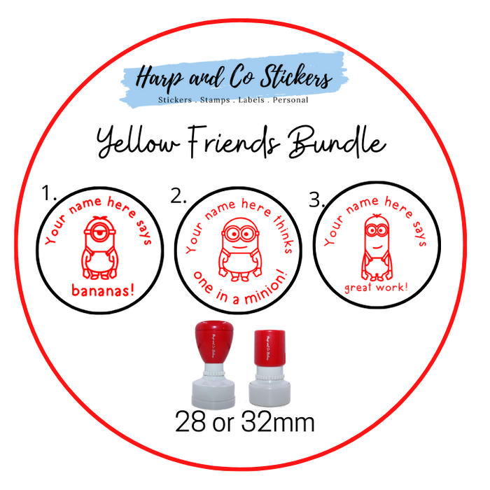 28 or 32mm Personalised Stamp Bundle - 3 Yellow Friends Stamps