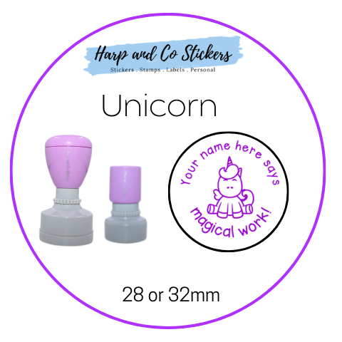 28 or 32mm Personalised Round Stamp - *Unicorn* - Great for the classroom!