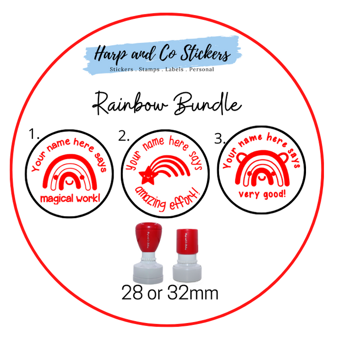 28 or 32mm Personalised Stamp Bundle - 3 Rainbow stamps