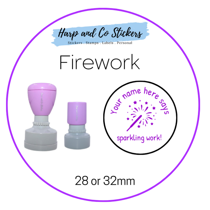 28 or 32mm Personalised Merit Stamp - *Firework* - Great for the classroom!