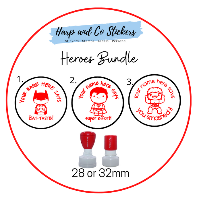 28 or 32mm Personalised Stamp Bundle - 3 Hero stamps