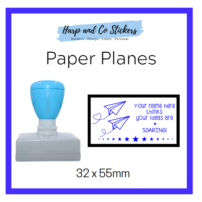 Personalised Rectangle 32 x 55mm stamp - Paper Planes