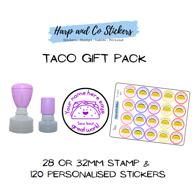 Gift Pack 28 or 32mm Stamp + 120 Stickers - Taco