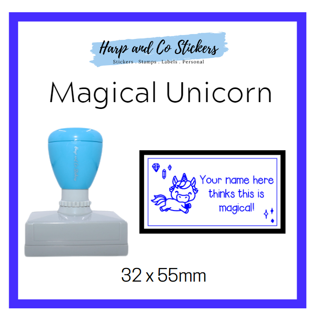 Personalised Rectangle 32 x 55mm stamp - Magical Unicorn