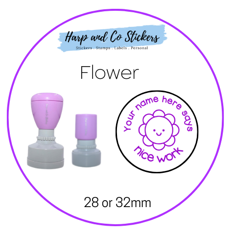 28 or 32mm Personalised Round Stamp - *Flower* - Great for the classroom!
