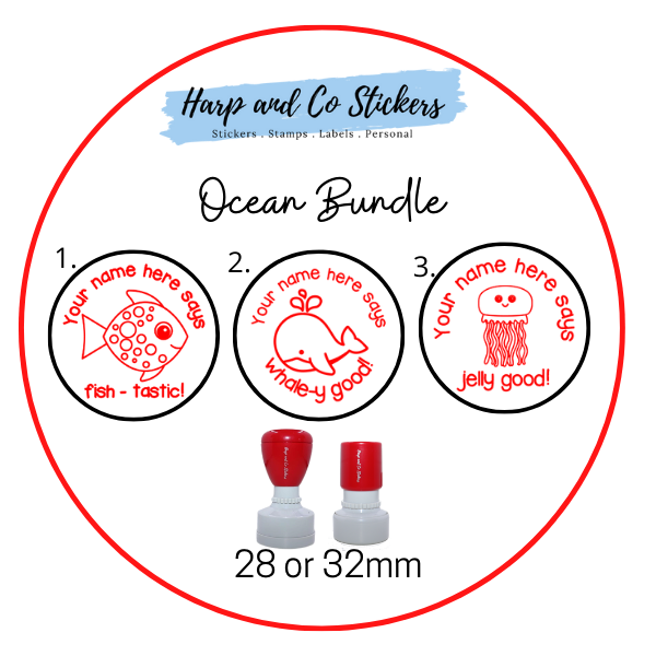 28 or 32mm Personalised Stamp Bundle -  3 Ocean stamps