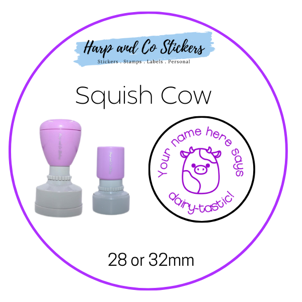 28 or 32mm Personalised Merit Stamp - Squish Cow