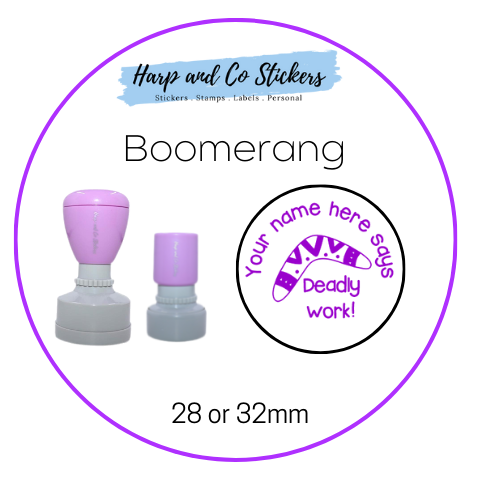 28 or 32mm Personalised Round Stamp - *Boomerang* - Great for the classroom!