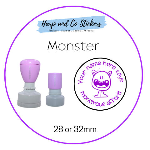 28 or 32mm Personalised Round Stamp - *Monster* - Great for the classroom!