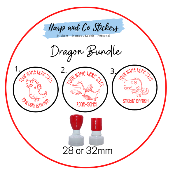 28 or 32mm Personalised Stamp Bundle - 3 Dragons Stamps