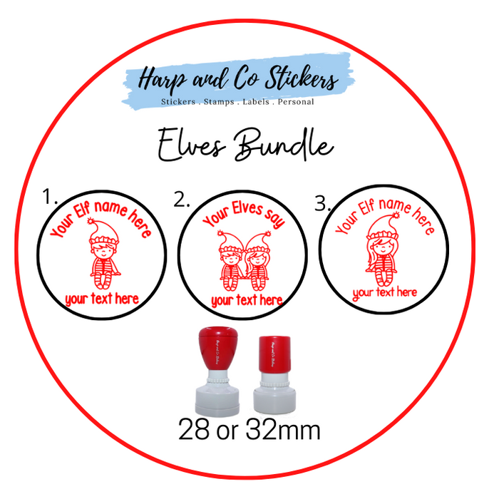 28 or 32mm Personalised Stamp Bundle - 3 Elves Stamps