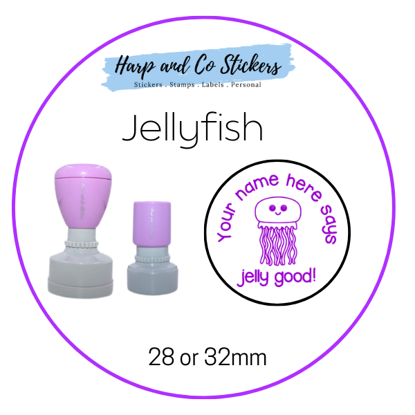 28 or 32mm Personalised Round Stamp - Jellyfish