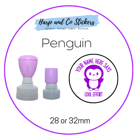 28 or 32mm Personalised Round Stamp - Penguin