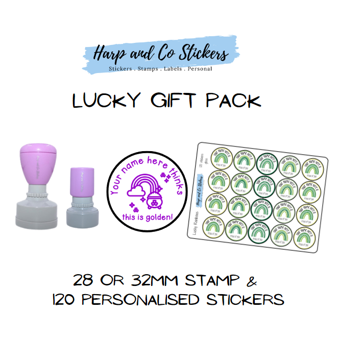 Gift Pack 28 or 32mm Stamp + 120 Stickers - Lucky