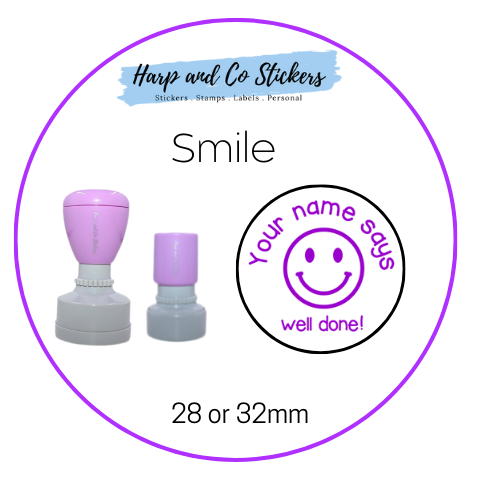 28 or 32mm Personalised Round Stamp - *Smile* - Great for the classroom!