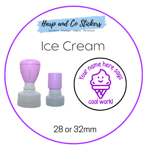 28 or 32mm Personalised Round Stamp - *Ice Cream* - Great for the classroom!