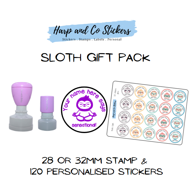 Gift Pack 28 or 32mm Stamp + 120 Stickers - Sloth