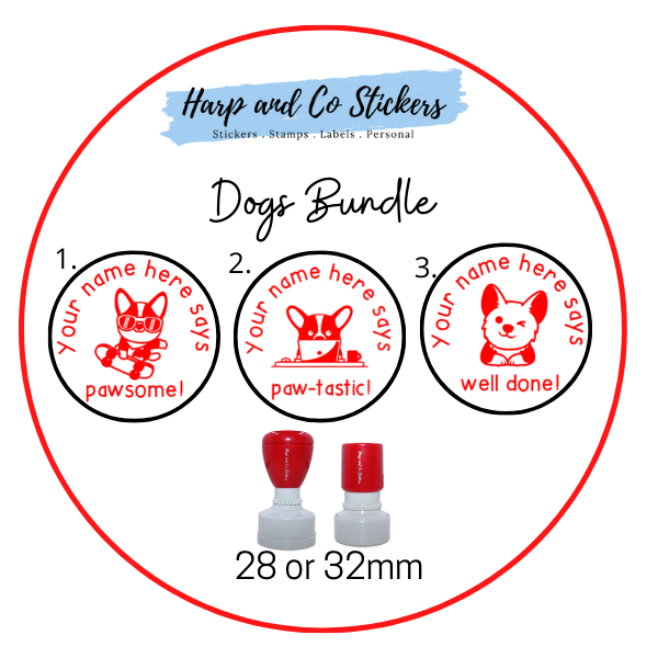28 or 32mm Personalised Stamp Bundle - 3 Dogs Stamps