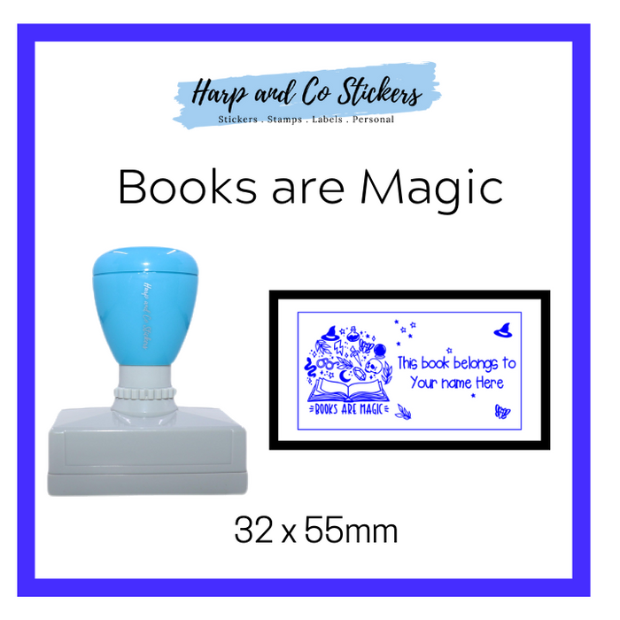 Personalised Rectangle 32 x 55mm stamp - Books are Magic