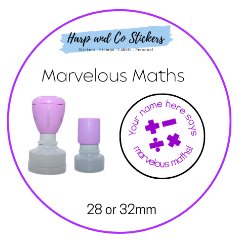 28 or 32mm Personalised Round Stamp - *Marvelous Maths* - Great for the classroom!