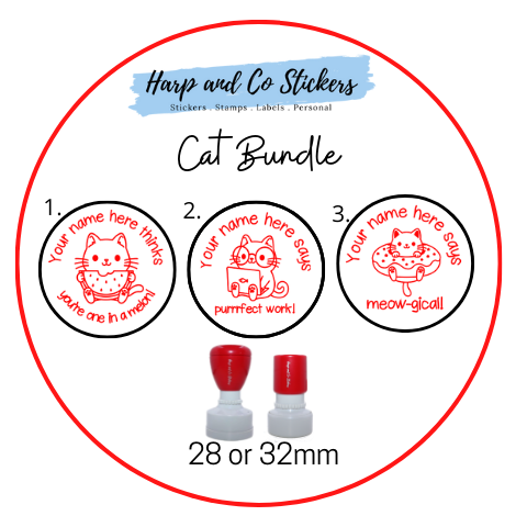 28 or 32mm Personalised Stamp Bundle - 3 Cats Stamps