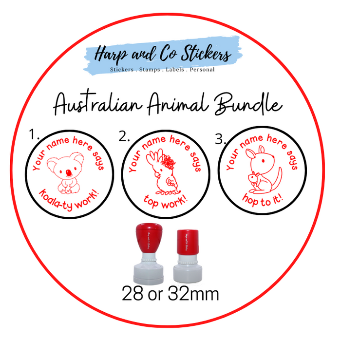 28 or 32mm Personalised Stamp Bundle - 3 Australian Animals stamps