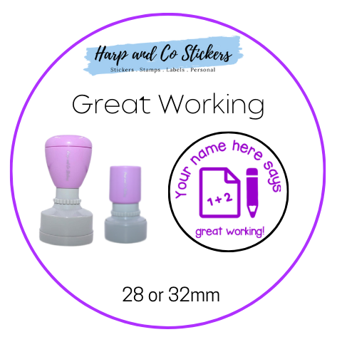 28 or 32mm Personalised Round Stamp - *Great Working* - Great for the classroom!