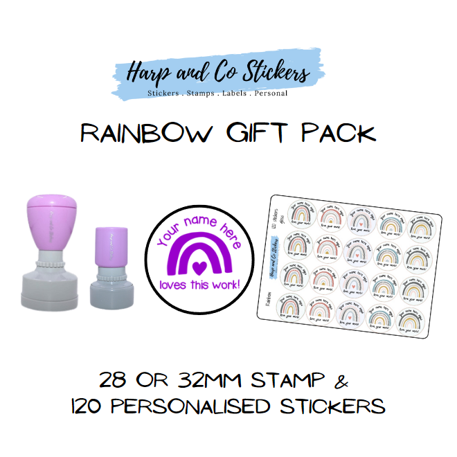 Gift Pack 28 or 32mm Stamp + 120 Stickers - Rainbow