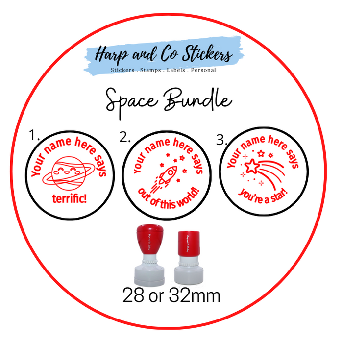 28 or 32mm Personalised Stamp Bundle - 3 Space Stamps