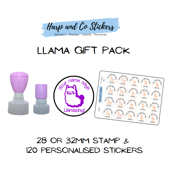 Gift Pack 28 or 32mm Stamp + 120 Stickers - Llama