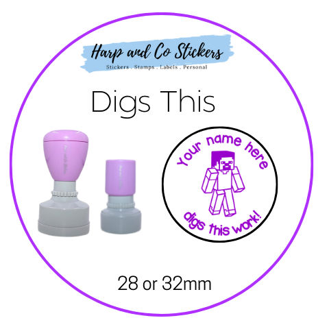 28 or 32mm Personalised Round Stamp - *Digs This* - Great for the classroom!