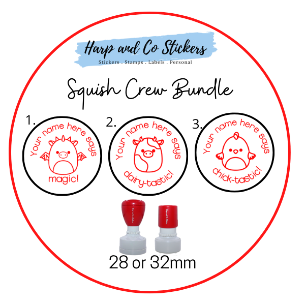 28 or 32mm Personalised Stamp Bundle - 3 Squish Crew stamps