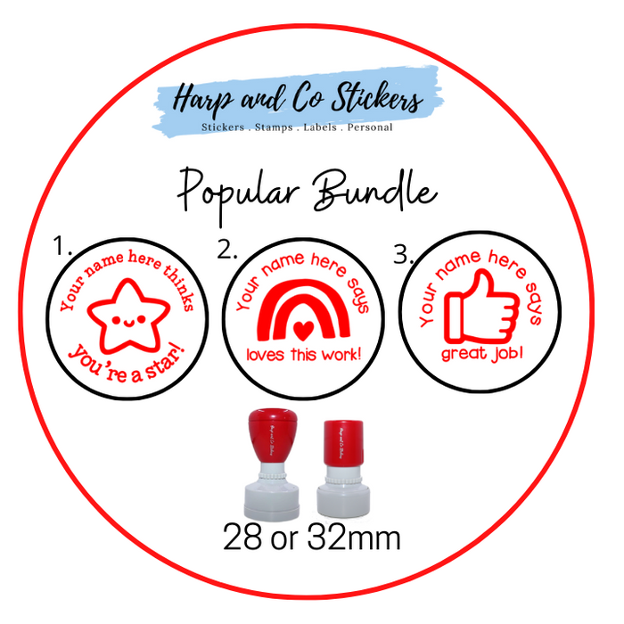 28 or 32mm Personalised Stamp Bundle - 3 Popular Stamps