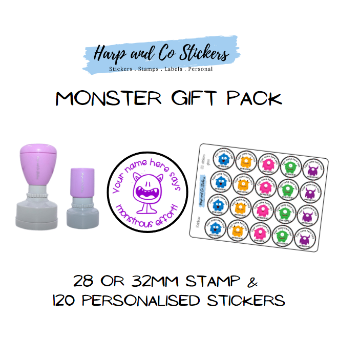 Gift Pack 28 or 32mm Stamp + 120 Stickers - Monster