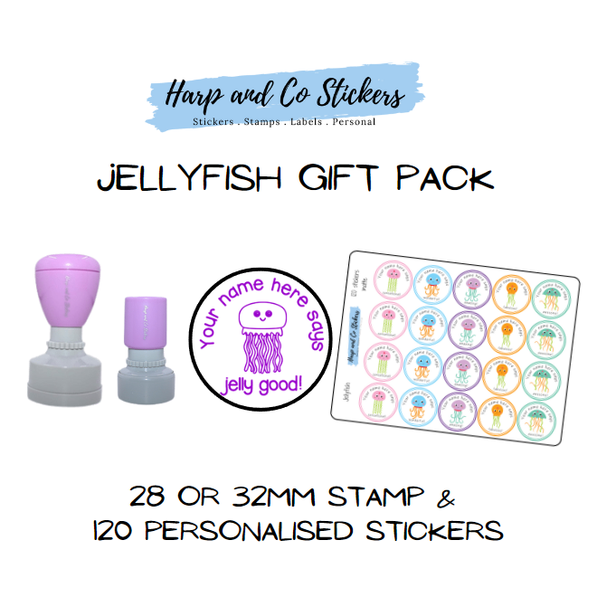 Gift Pack 28 or 32mm Stamp + 120 Stickers - Jellyfish