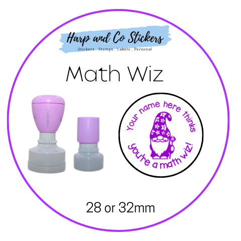 28 or 32mm Personalised Round Stamp - Math Wiz