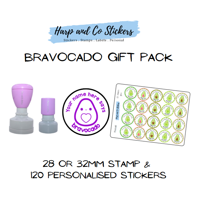 Gift Pack 28 or 32mm Stamp + 120 Stickers - Bravocado