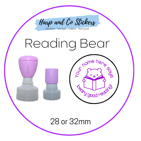 28 or 32mm Personalised Round Stamp - Reading Bear