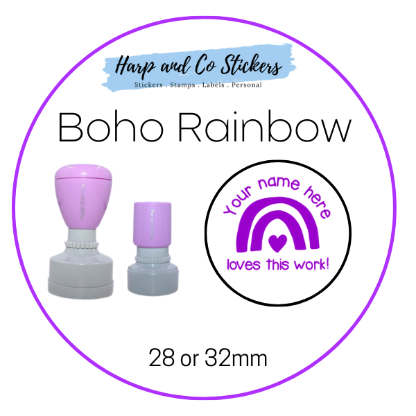 28 or 32mm Personalised Merit Stamp - Boho Rainbow