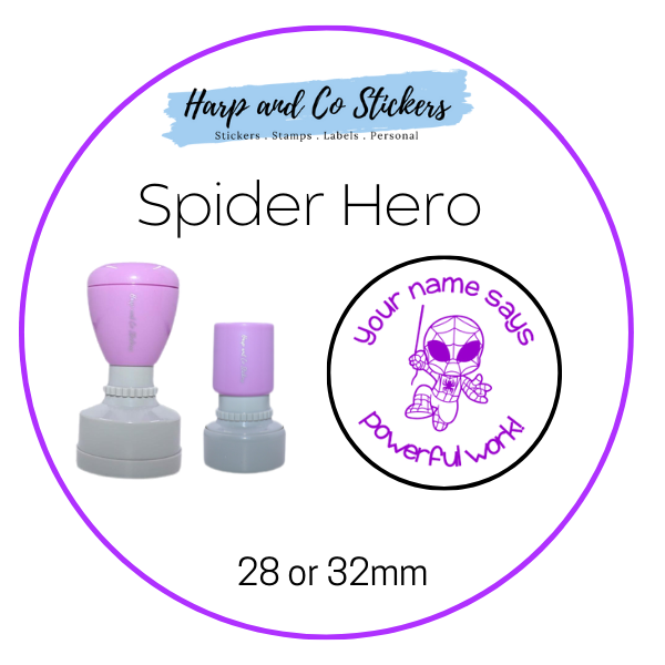 28 or 32mm Personalised Round Stamp - Spider Hero